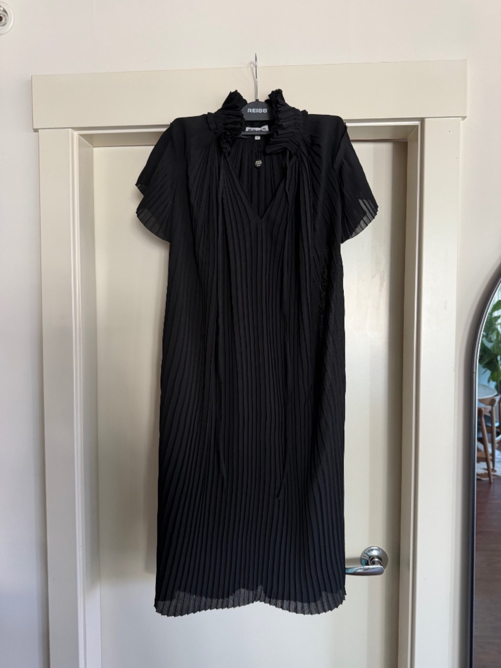 Opening Ceremony Black Plissé Pleated Neck Tie Midi Dress